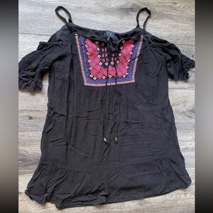 AUW Black Blouse with Pink Embroidery
